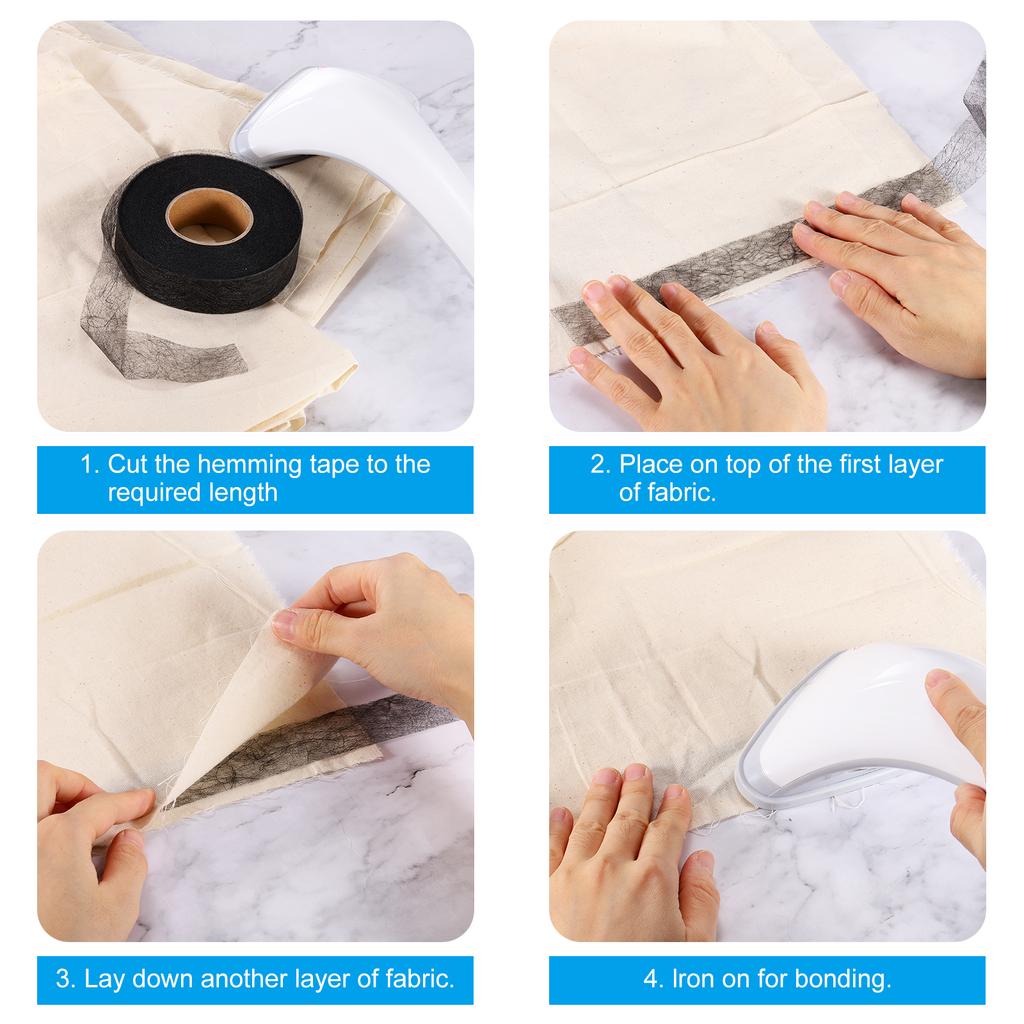 Ütüyle Yapışan Kenar Bandı Dikişsiz Dikiş Cadılık Kenar Bandı Giysiler Perdeler için Yapışkan Bant Kendin Yap Yapıştırma Siyah/Beyaz