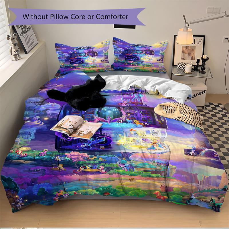 

3pcs Enchanted Library of Equestria Quilt Set - Soft and Comfortable Bedroom, Guest Room and Dorm Decor Bedding Set 1 Quilt Cover + 2 Pillow 135x200cm