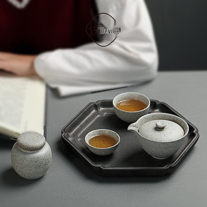 Portable Japanese Black Pottery Tea Set with One Teapot and Two Cups - Ideal for Travel or As a Souvenir Gift
