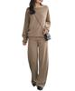 Kobe Lettuce Knit and Wear Size Greige Women's Off-the-Shoulder Set, Wide-Leg Pants, Sweater, Autumn/Winter, 2-Piece Set, Casual, Comfortable,