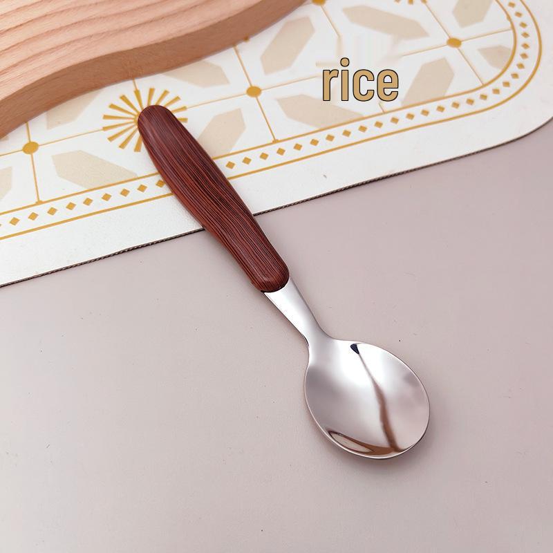 304 Stainless Steel Wood Grain Cutlery with Wooden Handles - Steak Knife, Dessert Spoon, and Fork Set