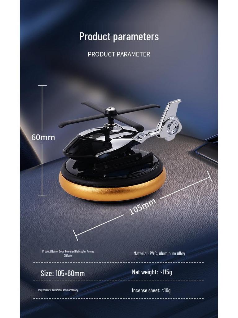 Solar-Powered Rotating Helicopter Car Air Freshener - Perfume Holder for Center Console