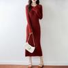 100% Pure Wool Women's Round Neck Slimming Knee-Length Dress for Autumn/Winter.