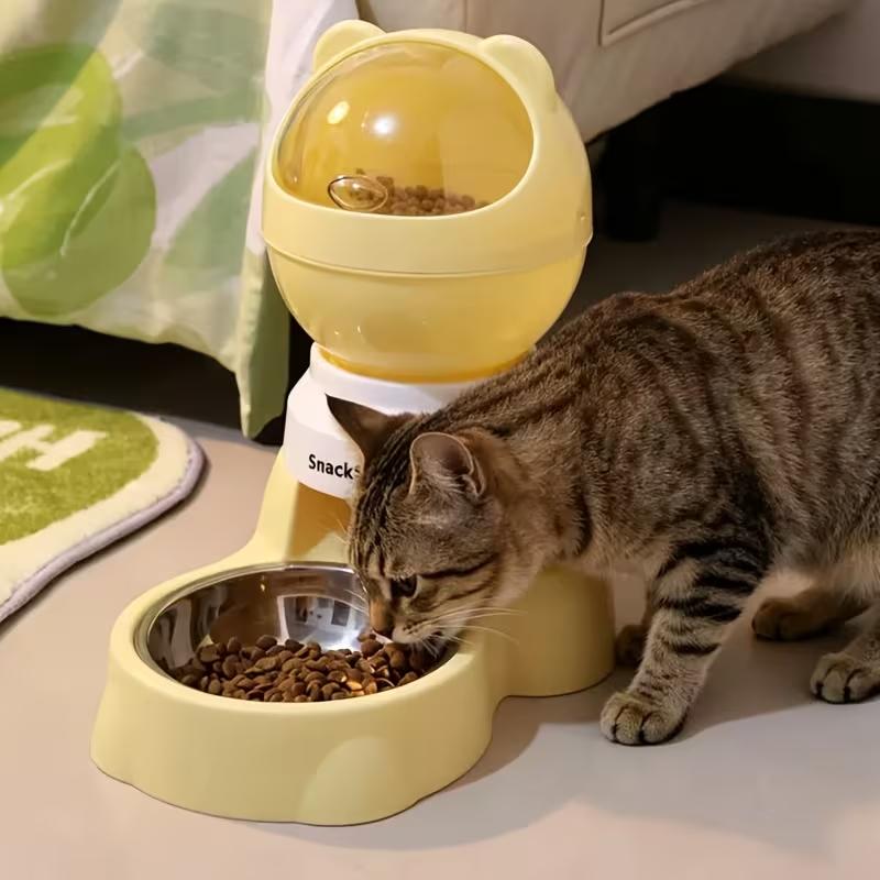 Press Type Automatic Pet Feeder Large Capacity 2pcs Set With Stainless Steel Bowl Space Interactive Feeder Plastic For Cats Dogs