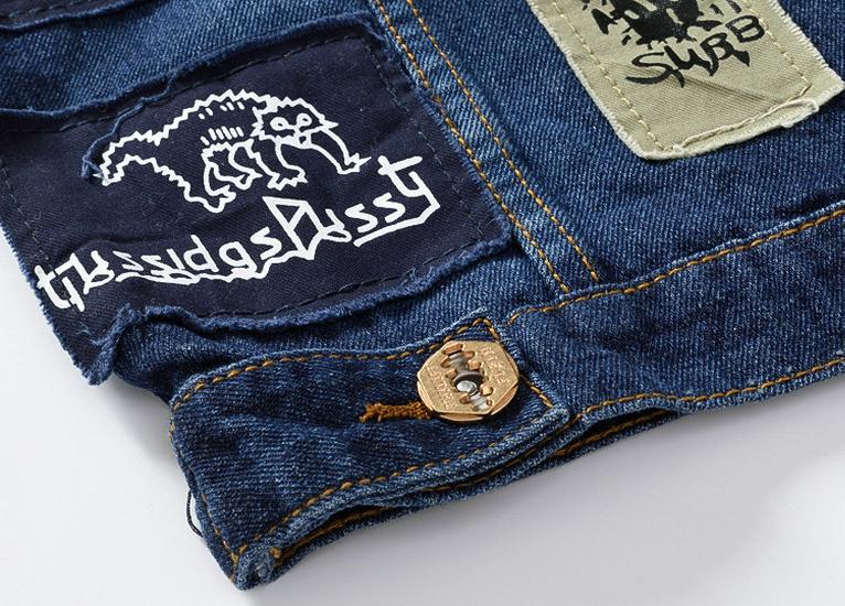 Herren Blaue Denim Patch Weste - Lässige Jugend Oberbekleidung