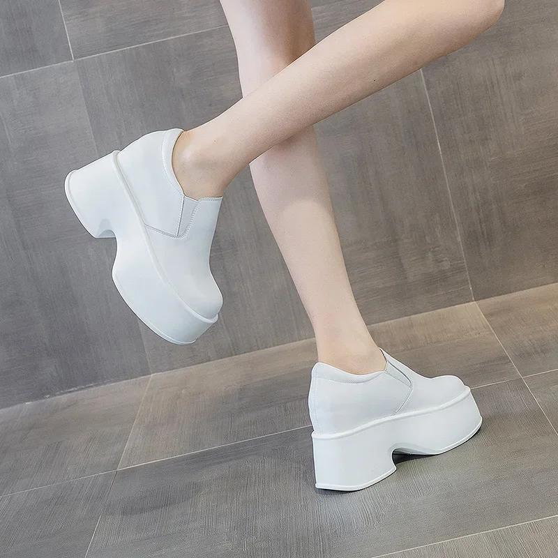 Fashion Lefu Shoes Women's 2025 New Style Inner Height 11cm Thick Sole Small Leather Shoes Women's Single Shoes Womens Shoes