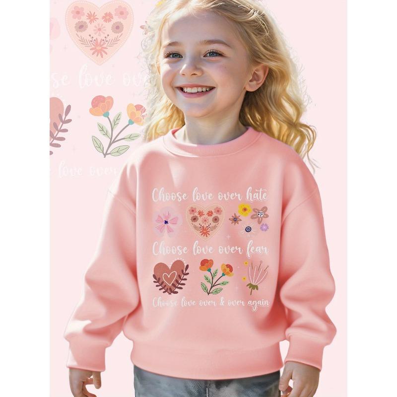 Kids Sweatshirt Embrace Love: A Whimsical Floral Reminder of Kindness Print Long Sleeve Crewneck Sweatshirt - Soft Casual Pullover Top
