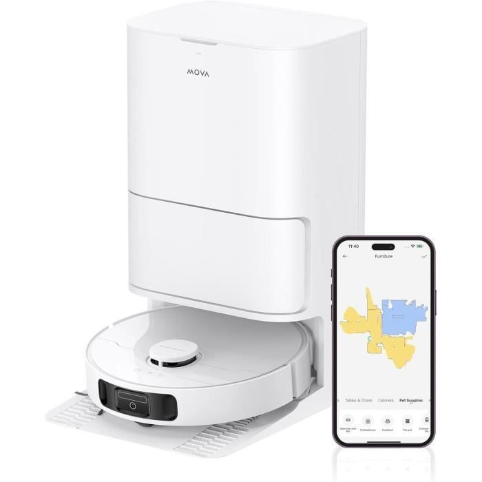 MOVA E30 Ultra - Robot Aspirateur Laveur avec Vidage Automatique - Nettoyage Automatique des Serpillières - Technologie RoboSwing