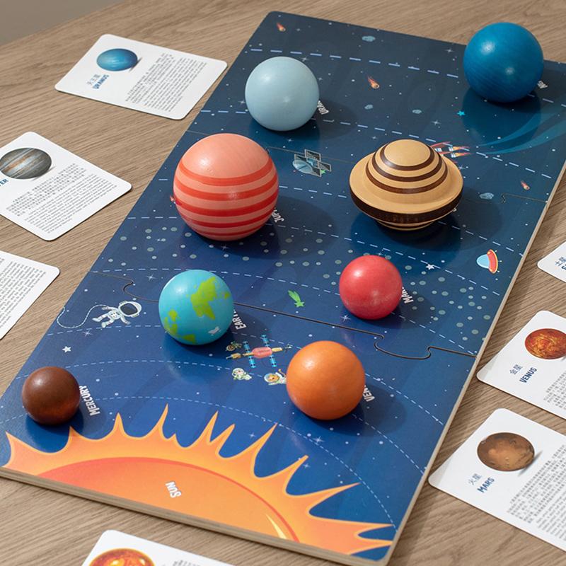 Bai Fen Bai Dolls And Toys Unisex Kids Wooden Puzzles Toy Solar System Eight Planet Cognition Matching Jigsaw Board Puzzle Kids Thinking Game Educational Learning Gift