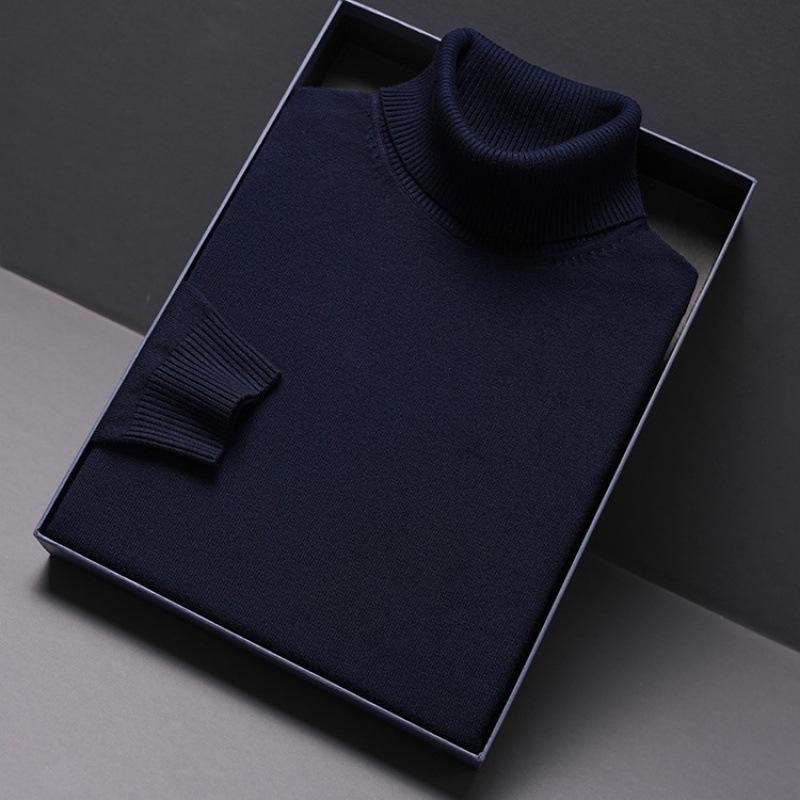 Men's High Neck Knit Sweater - Warm & Versatile Long Sleeve for Autumn/Winter