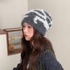 Cappello in maglia a costine con protezione per le orecchie, lettere, per circonferenza cranica grande, che fa apparire il viso piccolo, da donna, per primavera e autunno