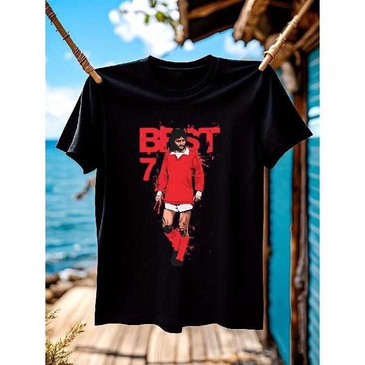 T-shirt Grafica da Calcio da Uomo George Best - Design Vintage di Calcio con Stampa Iconica del Numero 7, Cotone Girocollo Manica Corta, Lavabile in Lavatrice