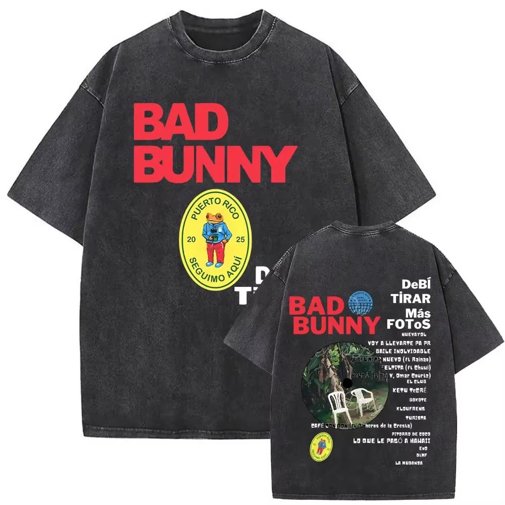 Camiseta Gráfica Bad Bunny Un Verano Sin Ti Vintage Lavada Moda Masculina Oversize Streetwear Femenina Camisetas de Algodón de Alta Calidad