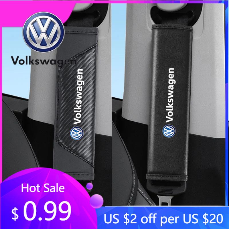 2026 Hot For Volkswagen VW 2Pcs Car Leather Seat Belt Cover Shoulder Protection Cushion For VW GTI Polo Golf Passat Tiguan Arteo