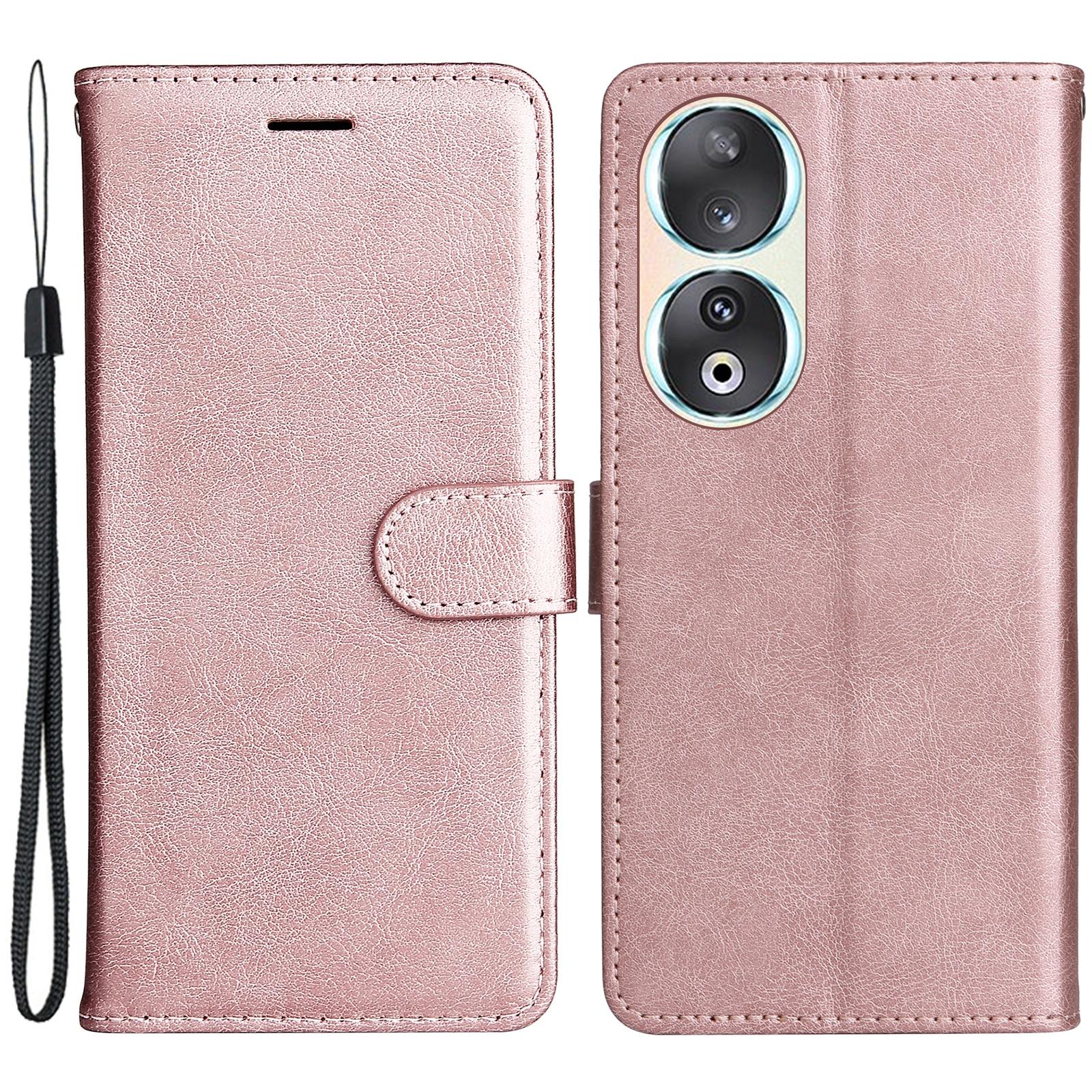 

Для Honor 90 Чехол Однотонный Кожаный Мобильный Чехол Кошелек Подставка с Ремешком Rose Gold