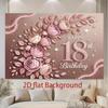 1pc Birthday 18th Glitter Floral Hanging Banner Pink Golden Golden Polyester
