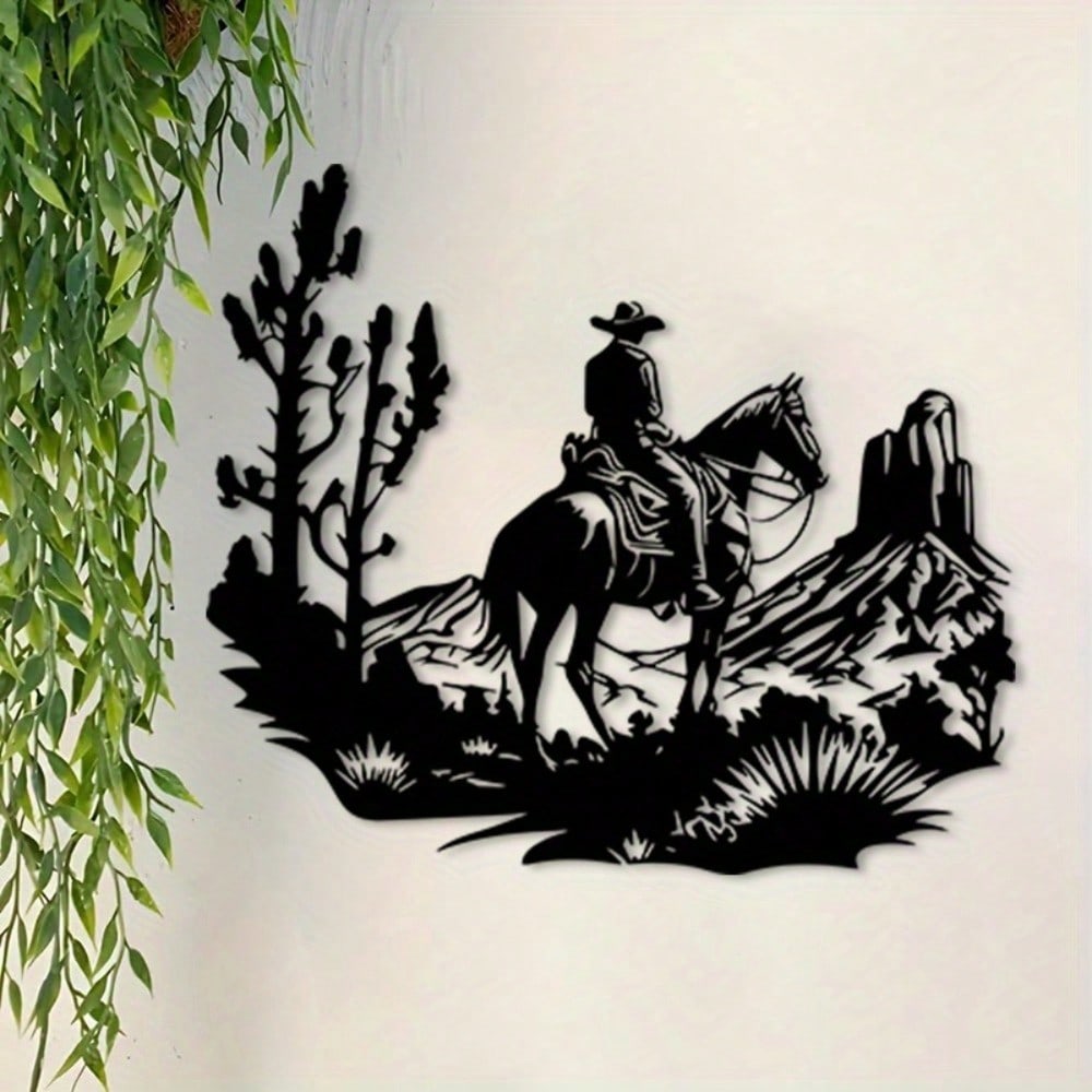Vintage Iron Western Cowboy Horse Wall Art, Weather-Resistant Farmhouse Decor & Gift