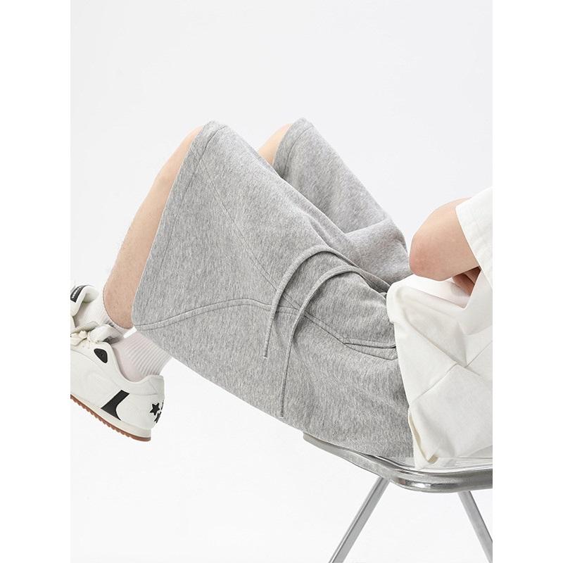 Cotton Drawstring Wide Leg Sweatpants, Loose Straight Leg Casual Sports Five Points Trousers For Summer Streetwear