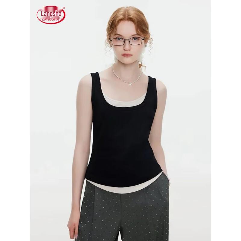 Langsha Women s Plus Size Faux Two-Piece Color-Block Tank Top XL