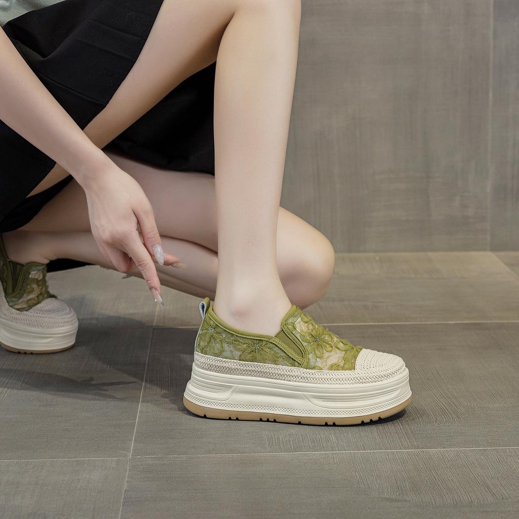 Lace Mesh Breathable Thick-soled Fisherman Shoes Women's 2026 Summer 7cm Height-increasing Lightweight Soft Baseplate Shoes