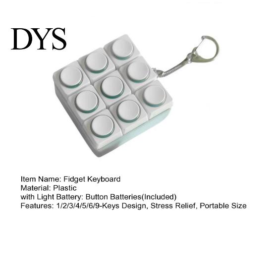 Decompression Button Toy Fidget Keyboard 1/2/3/4/5/6/9-Keys Stress Relief Finger Clicker Keychain with LED Light Portable Sensory Mechanical