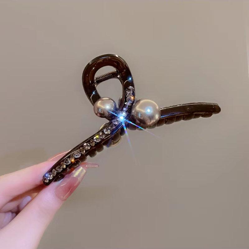 Elegant Pearl Diamond Cross Claw Women s Large Shark Hair Clip