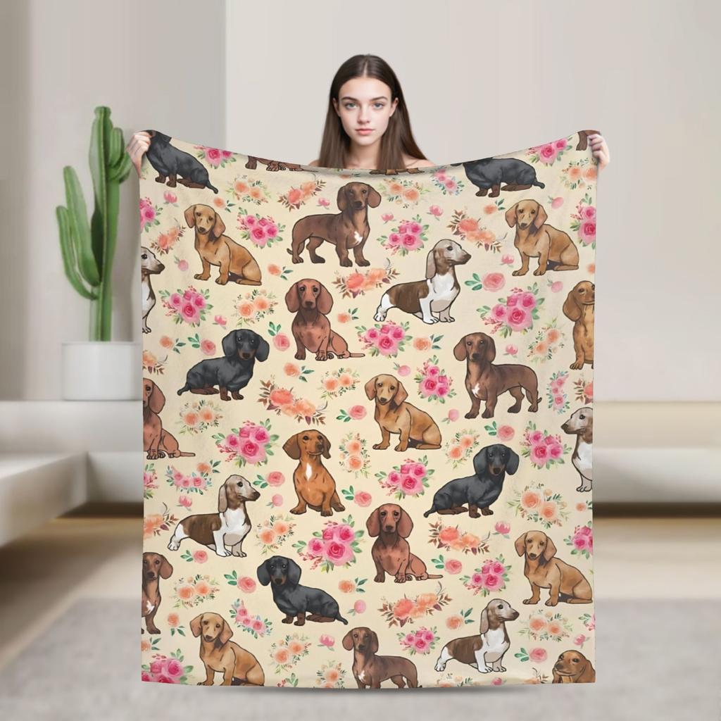 Dachshund Christmas Blanket Dogs Animal  Wool Throw Blanket Home Couch Printed Soft Warm Bedsprea