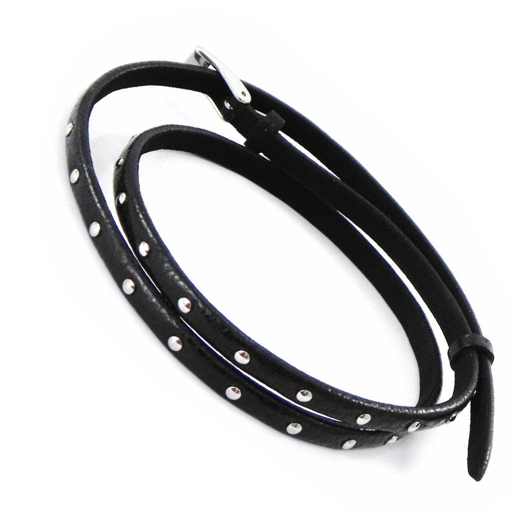 Les Trésors De Lily [I8064] - Silver Black 'Peaceful' Leather Steel Bracelet - 5 Mm