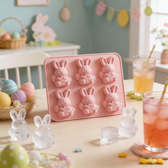 Easter Ice Cube Mold Food Grade Silicone 3D Bunny Shape Baking Mold Easy To Clean Dishwasher Safe Easter Party Supplies