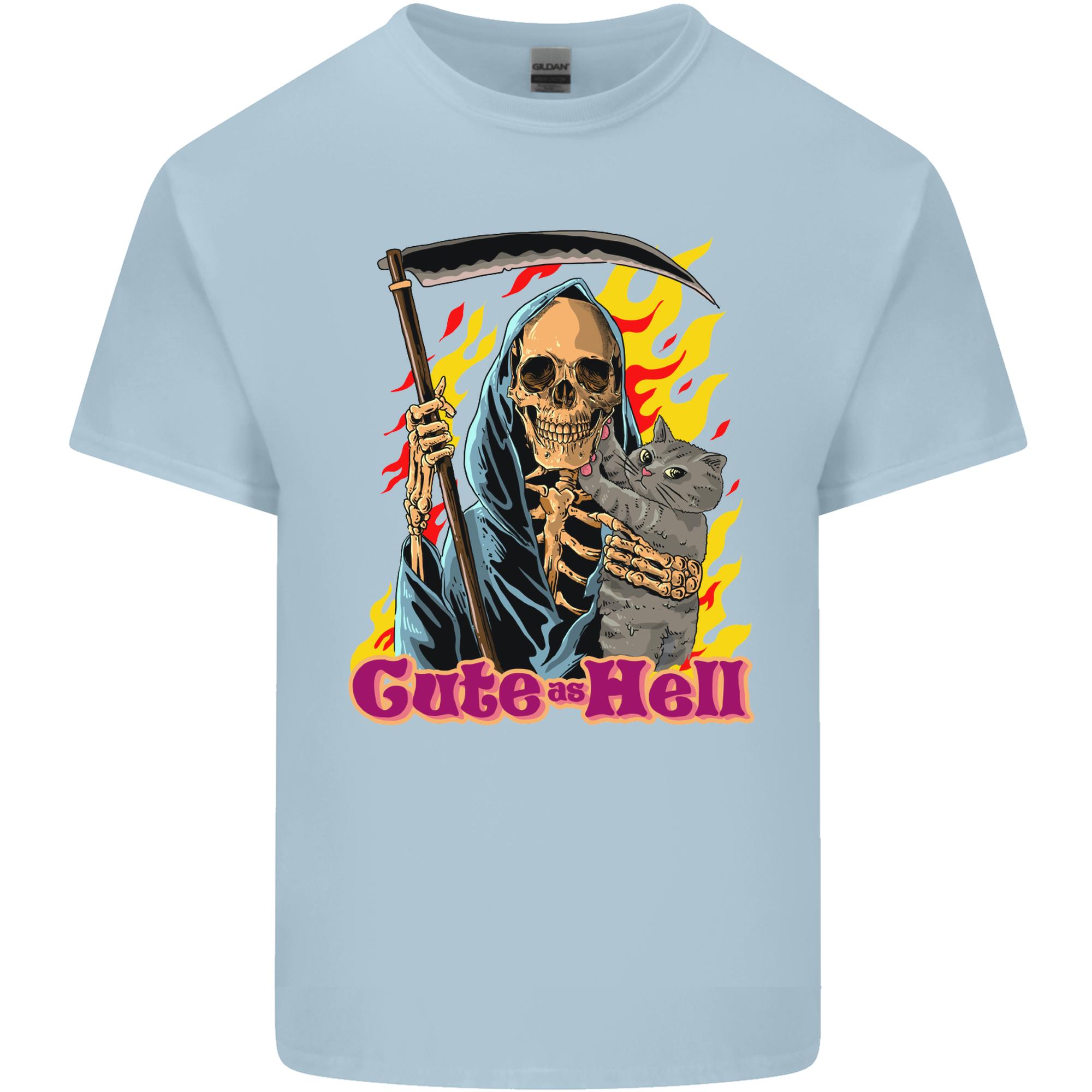 Cute Hell Cat Grim Reaper Skull Halloween Unisexs Light Cotton Tshirt S