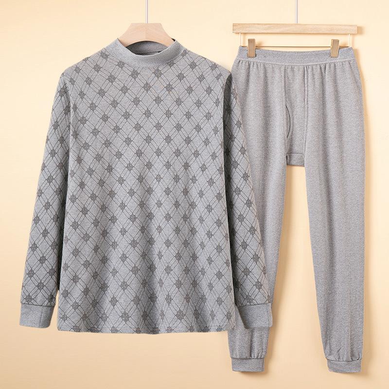 Осеннее мужское термобелье для людей среднего и пожилого возраста, Свитеры на хлопковой подкладке для пожилых, Базовый слой с полувысоким воротником L