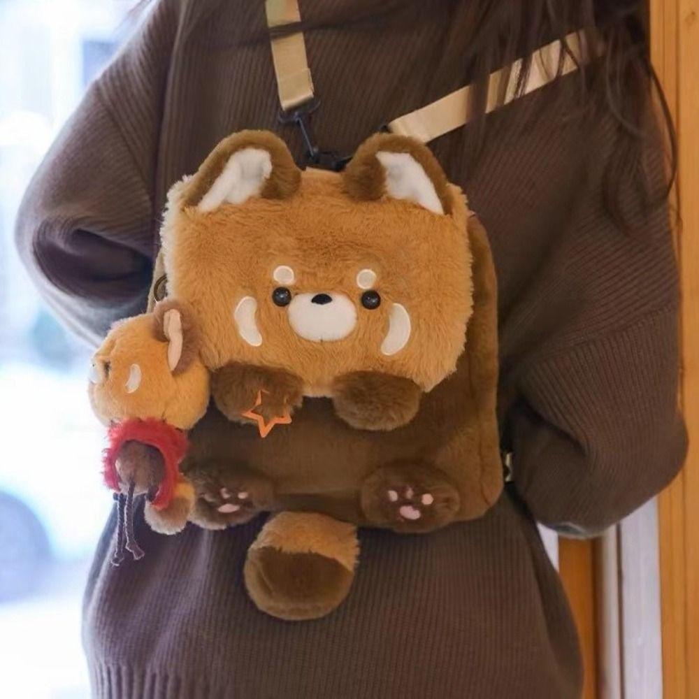 Soft Red Panda Backpack Animal Plush Red Panda Bag with Tail Fashion   School Bag