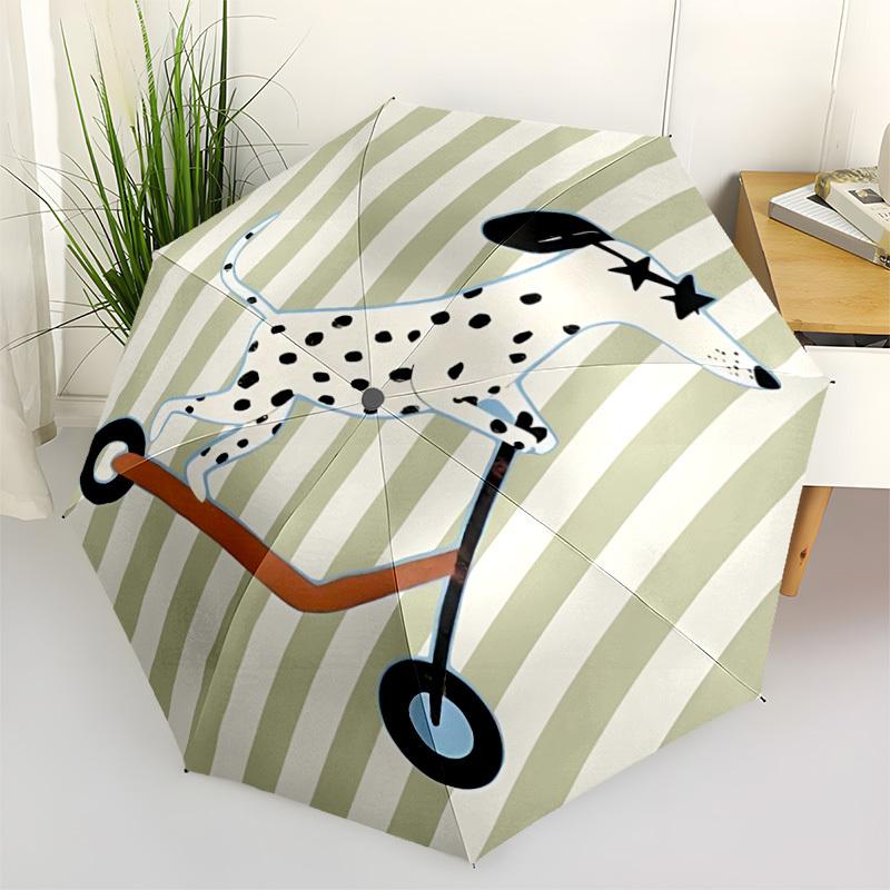 

1pc Dalmatian, Scooter Automatic Opening/Closing Folding Umbrella with 8 Ribs, Plastic Handle, Windproof Portable Sunshade Umbrella yy251222228