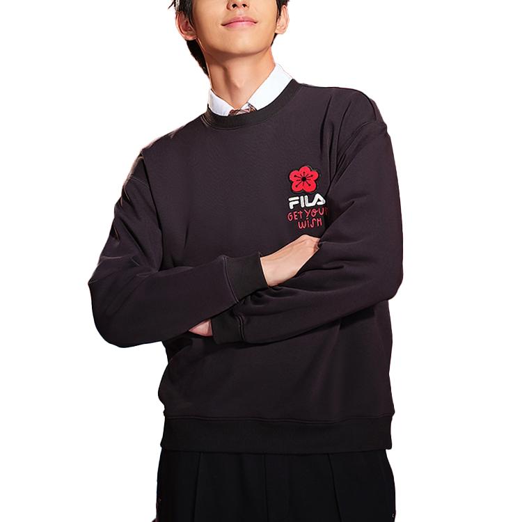 Fila Stylish Knitted Pullover Sweatshirt With A Small Red Flower Men Sweatshirt Black F51M519201FBK