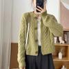 Korean Style Lazy Twist Knit Cardigan Short Round Neck Sweater Coat
