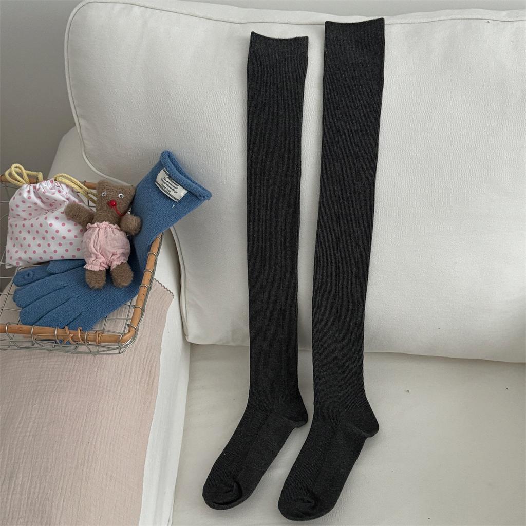 Bomull Dame Strømper 80cm Høst Vinter Varm Lange Sokker Lårhøye Strømper Lolita Ensfarget Knehøye Lårsokker Strømper