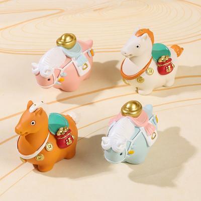 Cartoon Horse Figurine Bring Fortune Fat Lucky Pony Statue Resin Animal Sculpture Year of Horse New Year Decoration Ornament Gift