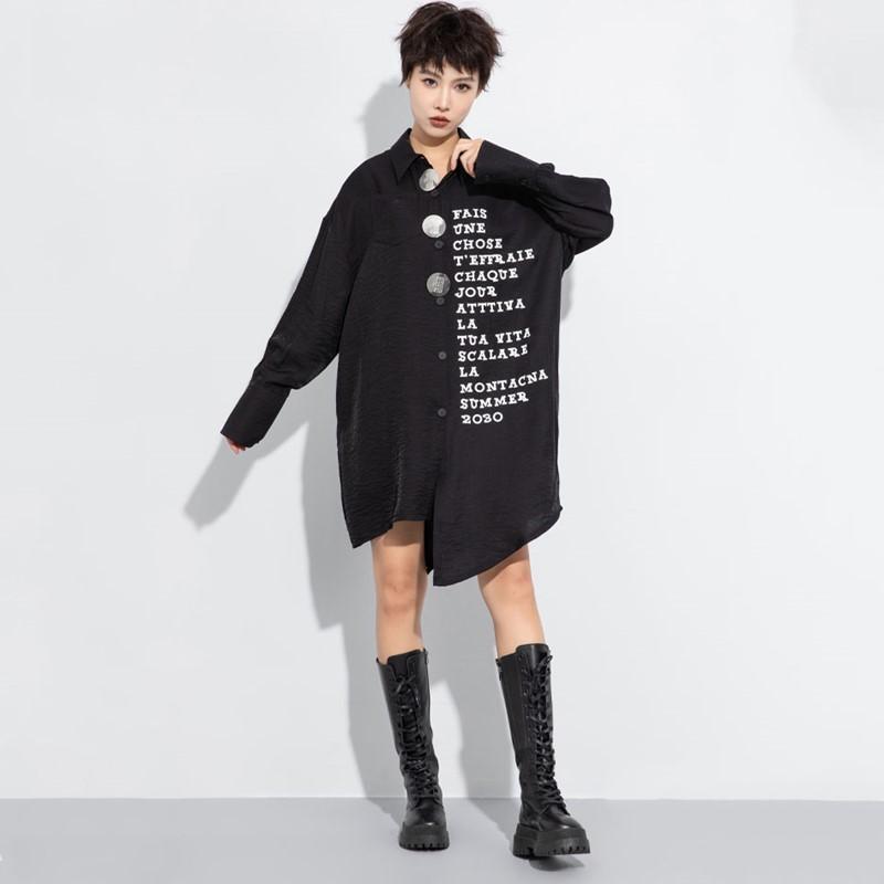 Übergroße Vintage-Langarmblusen in Schwarz für Damen, lässige, lockere Frühlings-Herbst-Oberteile, Button-up-Hemd