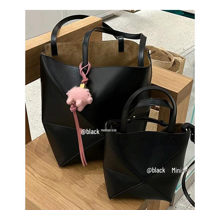 2025 Neue Weiche Rindsleder Faltbare Geometrische Tote: Handtasche aus echtem Leder, Pendler- und Reisetasche, Große Kapazität für Damen