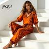 Pantaloni a vita alta regolabili Set estivi da 2 pezzi per donna, Stampa floreale Manica a sbuffo 3/4 Stile bohémien da resort Vestiti Top con scollo a V e abbinamento