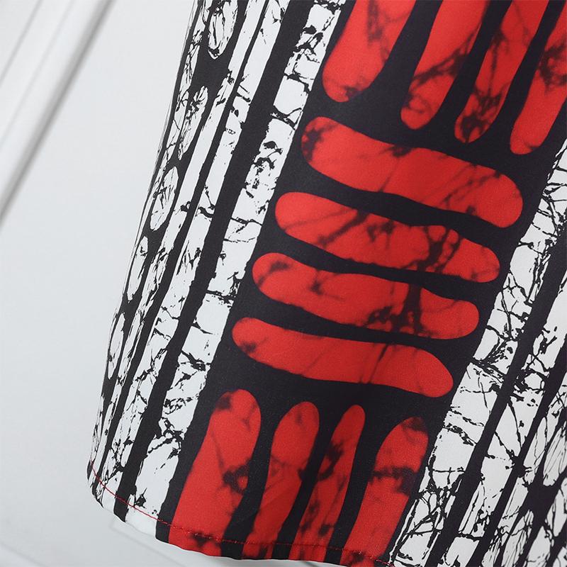 M-5XL Damen V-Ausschnitt Halber Fledermausärmel Gestreifter Druck Patchwork Lässiges Übergroßes Maxi-Kleid