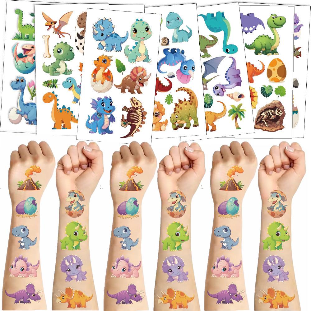 10Pcspack Cartoon Dinosaur Tattoos Stickers Cute Birthday Party Temporary Tatt-Oos Sticker Funny Christmas Gift Toy