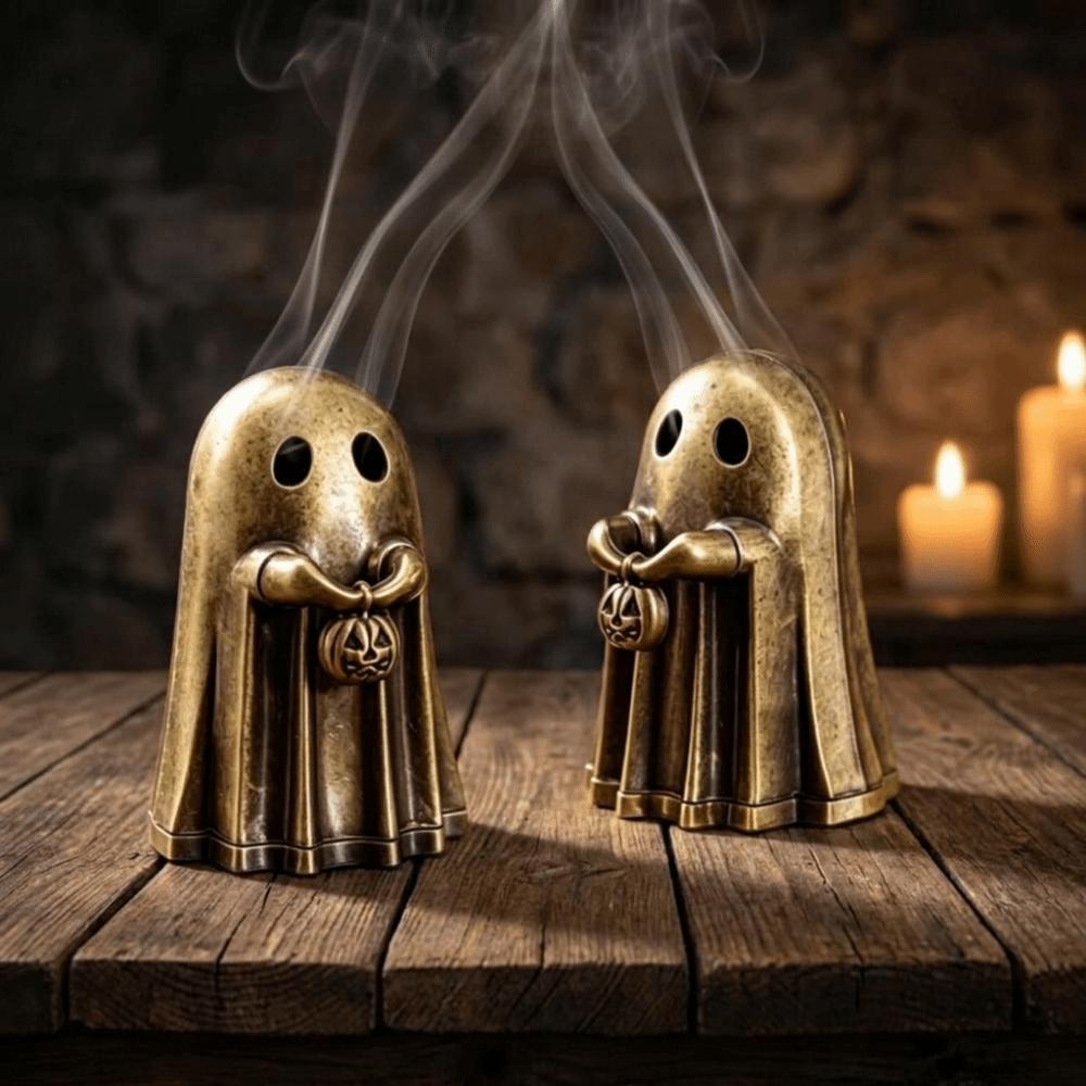 Bronze Pumpkin Ghost Incense Holder Zinc Zinc Zinc Alloy Small Specter Incense Burner  Desk Decor