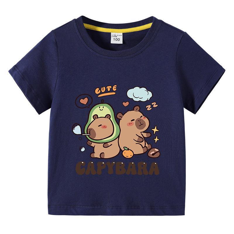 Solid Color Kids Basic T-shirt Capybara Tees 3-10Years Children Short Sleeved Clothes Boys Girls Round Neck Tops Birthday Gifts