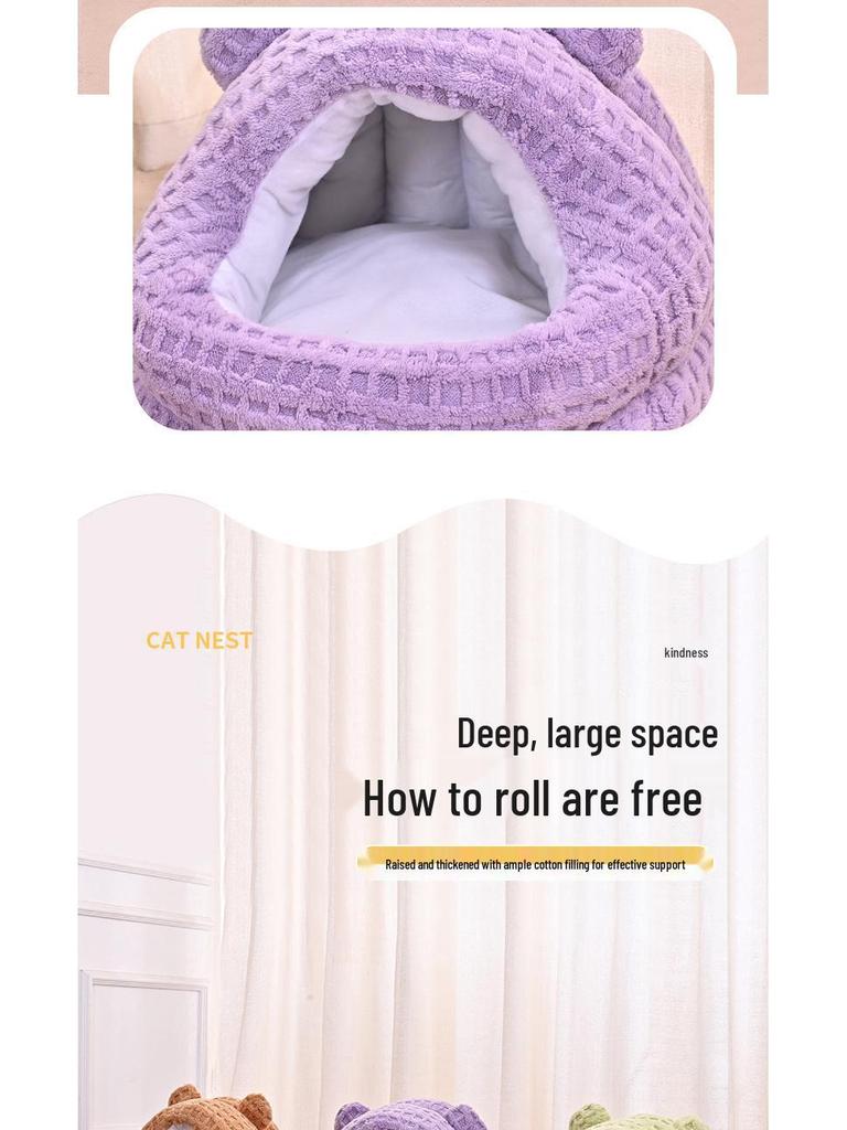 2025 New Semi-Enclosed All-Season Cat Bed: Winter-Ready, Velvet-Lined, Thickened Sleeping Bag & Dog House