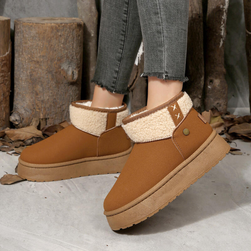 Casual Metal Decoration Mix Color Snow Boots Women 2025 Winter Warm Short Plush Ankle Booties Comfort Thick Bottom Fur Boots