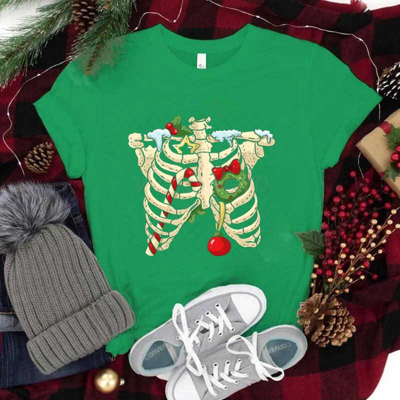 Christmas Skeleton Skull Tshirt Unisex Women Fashion Casual Tops Xmas Festive Holiday Classic Tops Unisexs Womens Clothing