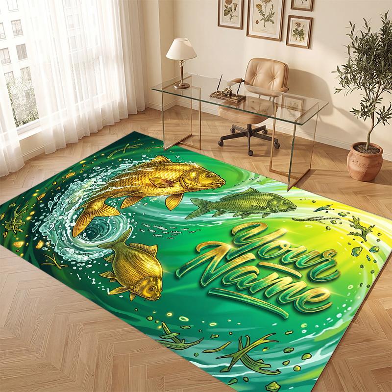 Underwater Fish Theme Soft Crystal Velvet Rug Custom Name & Text Print Non Slip Floor Rug for Bedroom Living Room