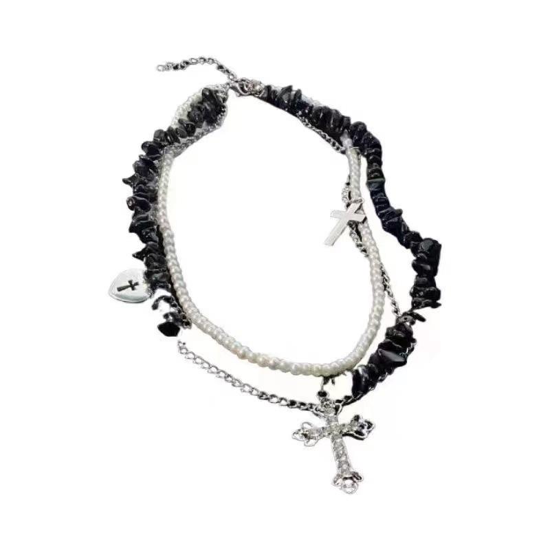

Double cross irregular necklace female European and American trendy fashion personality Internet celebrity collarbone chain chocker accessories