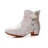 Women's Winter Embroidered Ankle Boots Non-Slip Low Block Heels Snow Booties with Faux Fur Lined Warm Comfortable Fleece Walking Boot Shoes for Women